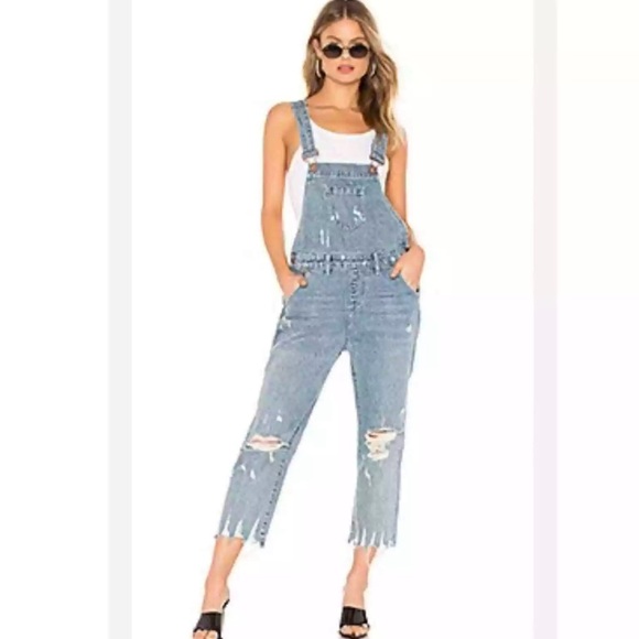 ONE X ONETEASPOON Hooligan Distressed Cropped Denim overalls size 25 - Picture 2 of 8